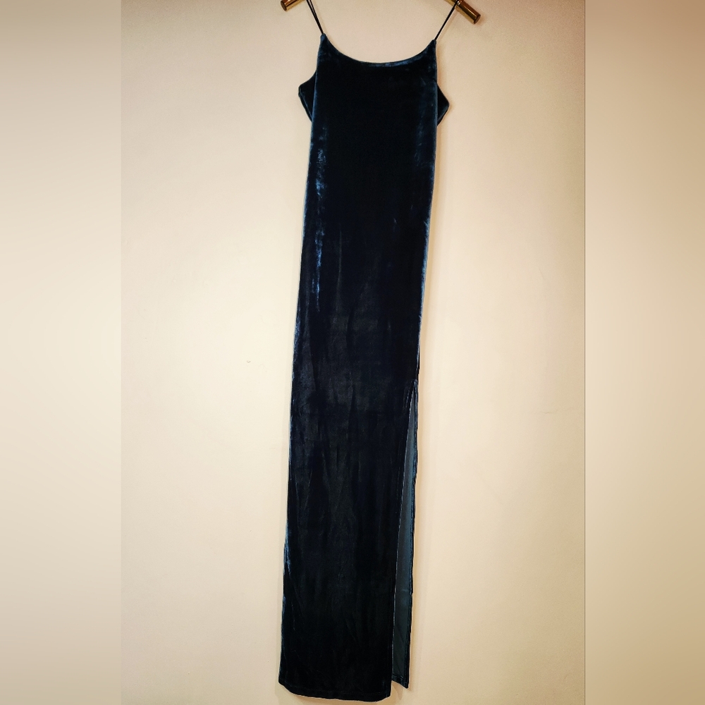 Elegant Fairy Goth Teal Velvet Fitted Bodycon Maxi Dress